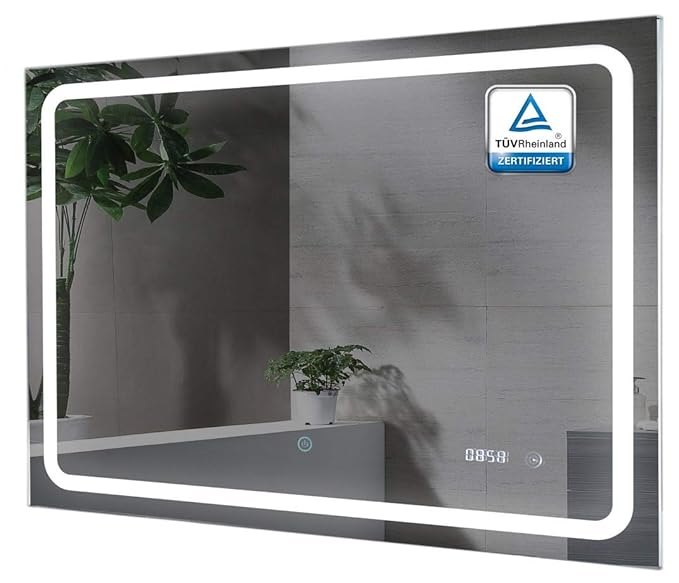 ALLDREI Badspiegel mit Beleuchtung – Badezimmerspiegel mit LED licht, Touch Schalter – Senkrecht und Waagerecht Montage 80x60
