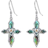 Suiknsn Mountain Mustard Seed Earrings for Women 925 Sterling Silver Abalone Shell Cross Dangle Drop Earring Christian Jewelry Outdoor Birthday Gifts