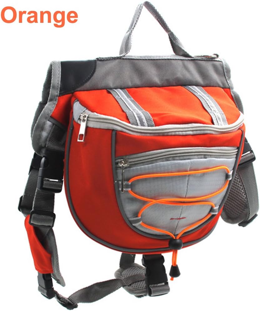 REENUO Pet Dog backpack Waterproof Saddle bag Adjustable Dog Harness Backpack Rucksack Premium Dog Accessories for Walking Hiking Camping Training Travel (Medium, Orange)