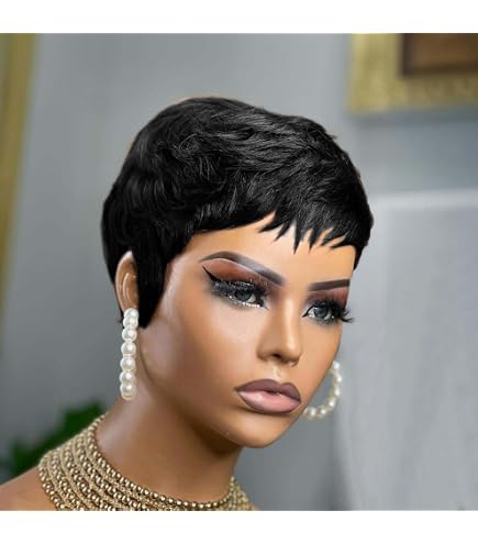 Amazon.com : Short Layered Pixie Cut Human Hair Wigs for  display picture 1