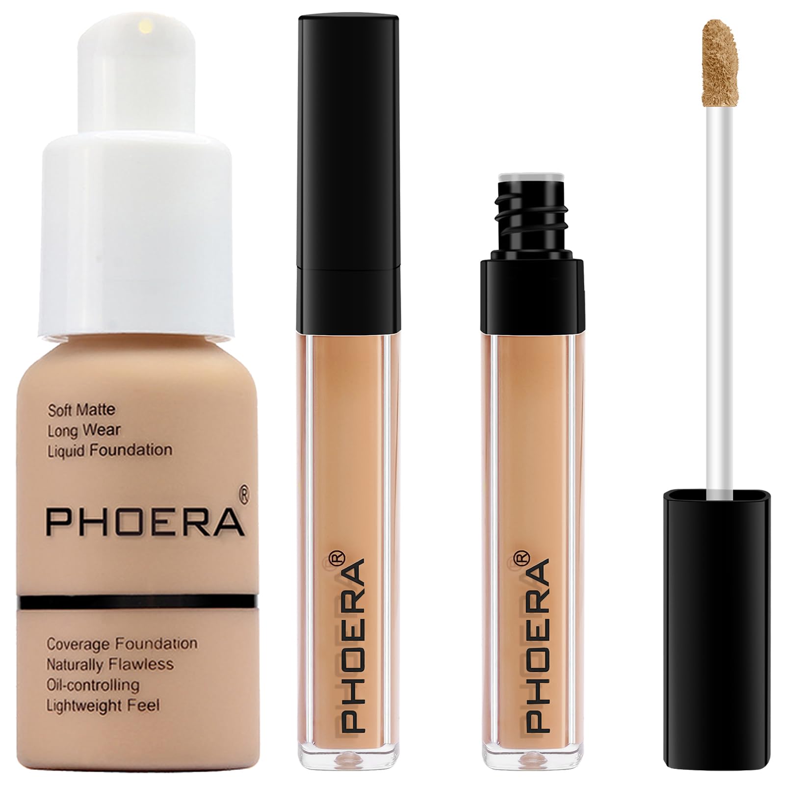 PHOERA Liquid Concealer - Natural Coverage, Lightweight Foundation for Women (Buff Beige+Custard)