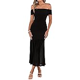 Simplee Womens Summer Off Shoulder Maxi Dress 2026 Ruched Bodycon Flowy Tulle Formal Cocktail Wedding Guest Long Dresses