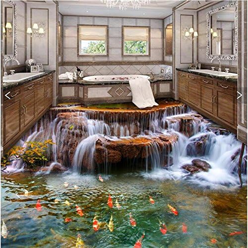 Custom Floor 3D Wallpaper river water carp Bathroom Floor Mural-3d PVC Wallpaper Self-adhesive wall Floor painting wall stickers,1 m2