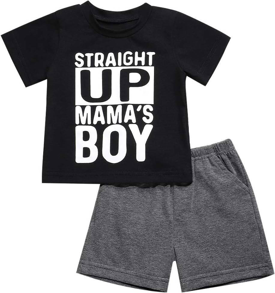 Seyouag Toddler Baby Boys Clothes Straight Up Mama's Boy T-Shirt and Pants Sweatsuit Pants Outfit Set