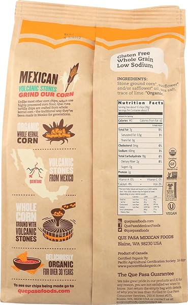 QUE PASA ORGANIC YELLOW CORN TORTILLA CHIPS, 11 OZ (PACK OF 1), GLUTEN FREE, NON-GMO, BY NATURE’S PATH