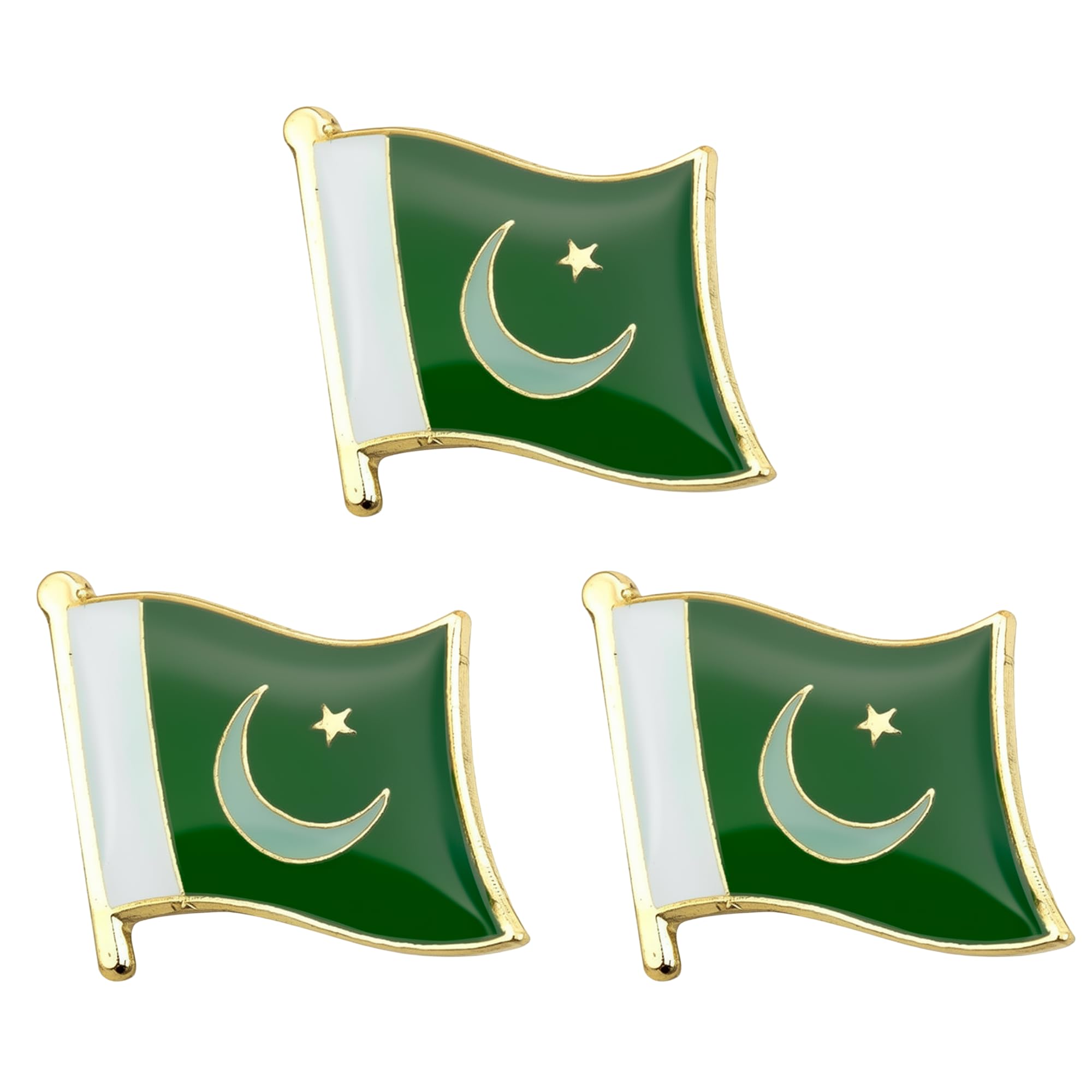 3 X Pakistan Nation Country Flag Lapel Pin Badge – Metal Enamel Brooch Set 1.9 x 1.6 cm – Pakistani National Identity and Heritage Symbol