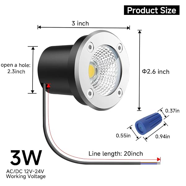 YIOVVOM 3W LED LOW VOLTAGE LANDSCAPE LIGHTS WELL LIGHTS 12V-24V IN GROUND LIGHTS IP67 WATERPROOF LED LANDSCAPE LIGHTING FOR FLOOR DRIVEWAY DECK STEP GARDEN LIGHTS OUTDOOR SET OF 12 WARM WHITE