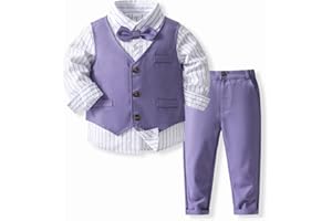 AFAVOM Baby Boy Baptism Outfit Christening Cake Smash Tuxedo Gentleman Suit Birthday Party Photoshoot Bowtie Shirt Pants Vest