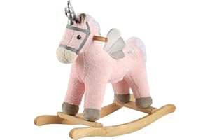 Rock My Baby Rocking Horse, Pink Unicorn/Pony Animal Rocker with Realistic Sound Plush Stuffed Rocking Horses for Toddlers 18M+, CPC Certified