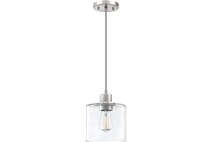 Dolaimy House 1 Light Modern Kitchen Island Pendant Light 6.1 Inch Seeded Clear Glass Brushed Nickel Pendant Lamp, Farmhouse Hanging Light Fixture for Kitchen Island Dining Room Bedside