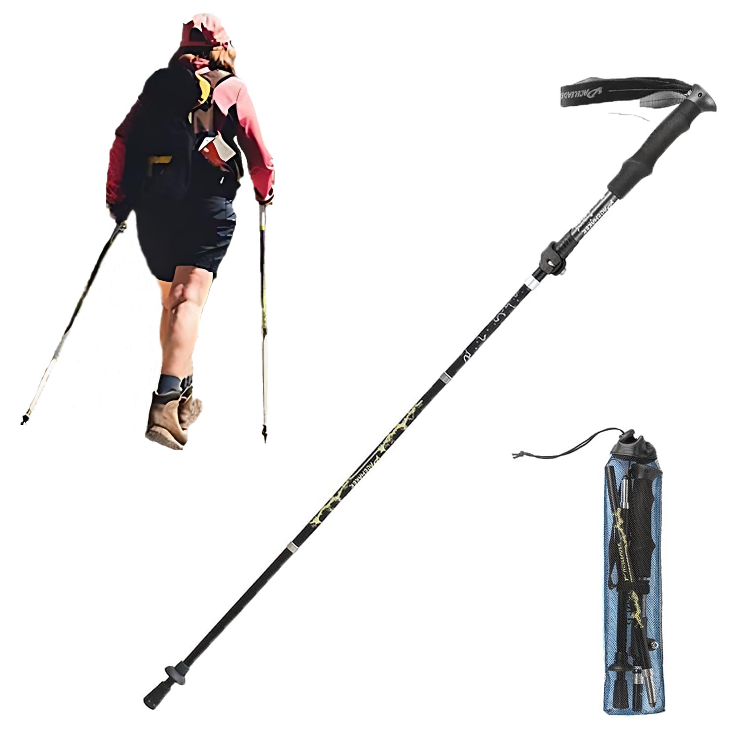 Aluminum Alloy Trekking Poles 3-Section Telescopic Walking Poles Lightweight Anti-shock Hiking Sticks for Backpacking Camping Travelling Climbing Walking Snow Mountain