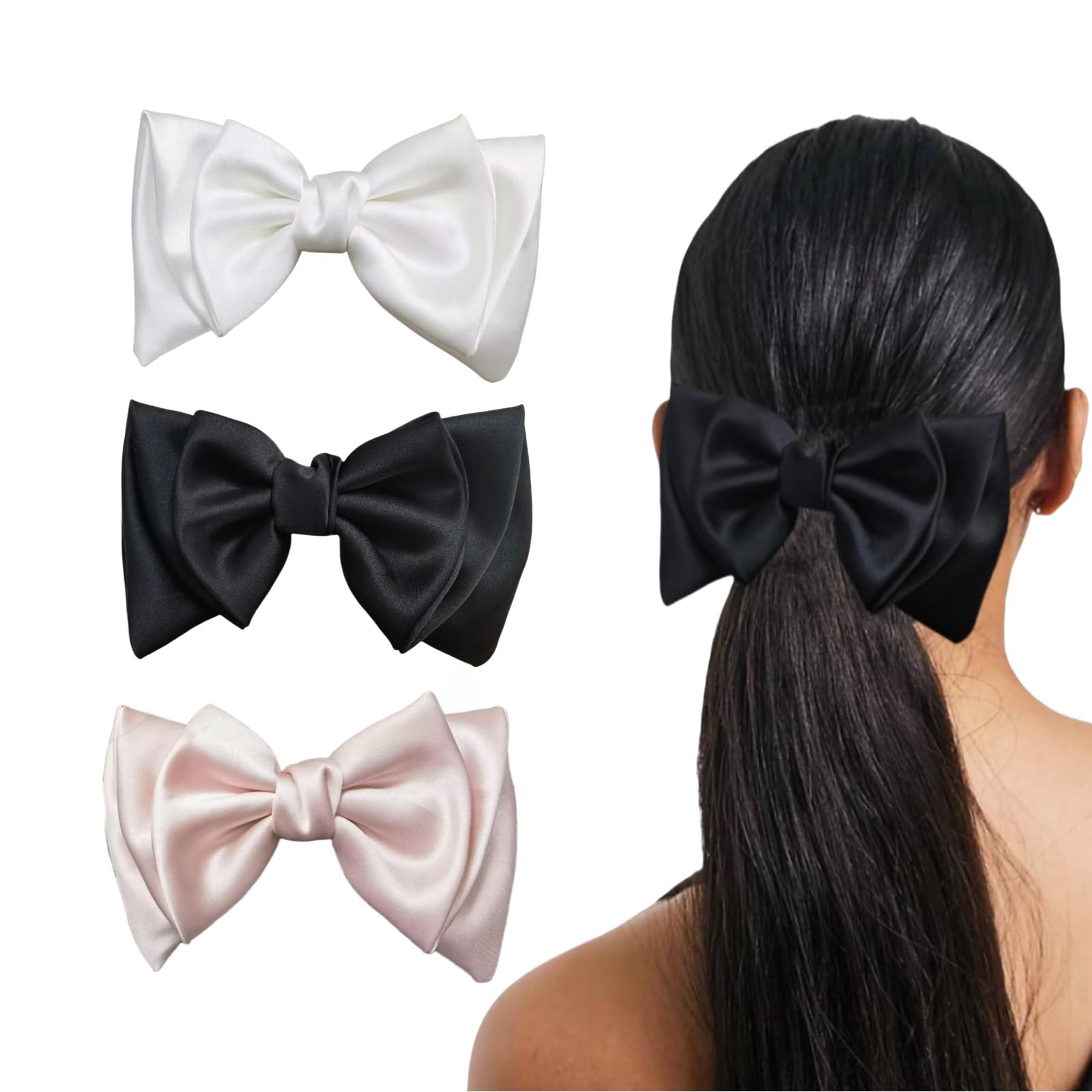 3 Pieces Solid Color Satin Hair Bow for Women Hair Clips Barrettes for Girls Hair Accessories