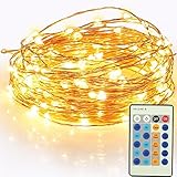 Remote Control LED String Lights 49ft 150 LEDs GRDE Dimmable Copper Wire Lights Festival Decorative Lights for Party, Patio, Deck (1 Pack, Warm white))
