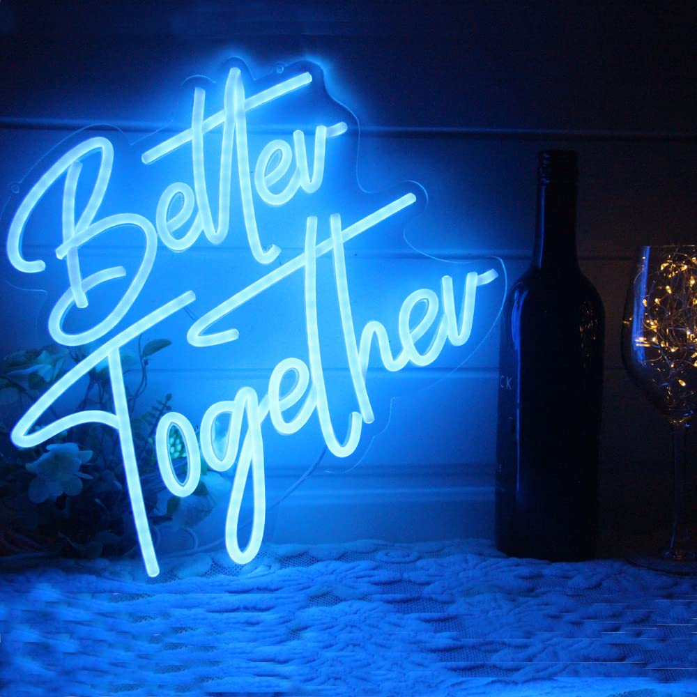 DAKABUKA Better Together Neon signs Blue Led Neon Wedding Sign Lights For Bridal Shower Wall Decoration Engagement Anniversary Party With Dimmable Switch 5V USB Powered(14.6 * 13inches)