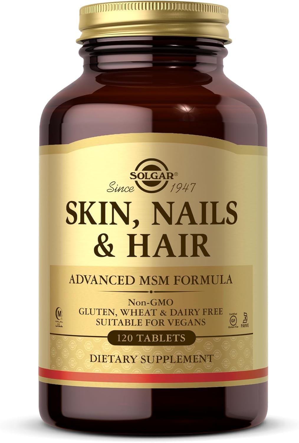 Solgar Skin, Nails and Hair, Improved MSM Formula, To Help Build Collagen With Vitamin C, Vegan, Light Brown, Pack of 120, 310 g