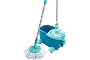 Leifheit Clean Twist Spin Mop and Bucket Set with Rollers | Telescopic Handle, 360° Joint, Spin-Dry System | Easy Glide Wheels | Blue