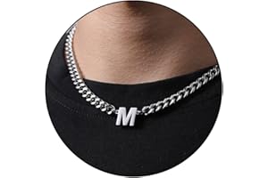 DuoDiner Initial A-Z Cuban Link Chain Necklaces for Men Boys Women Letter Pendant Stainless Steel 6.5mm 18+2 Inches,Jewelry Gifts