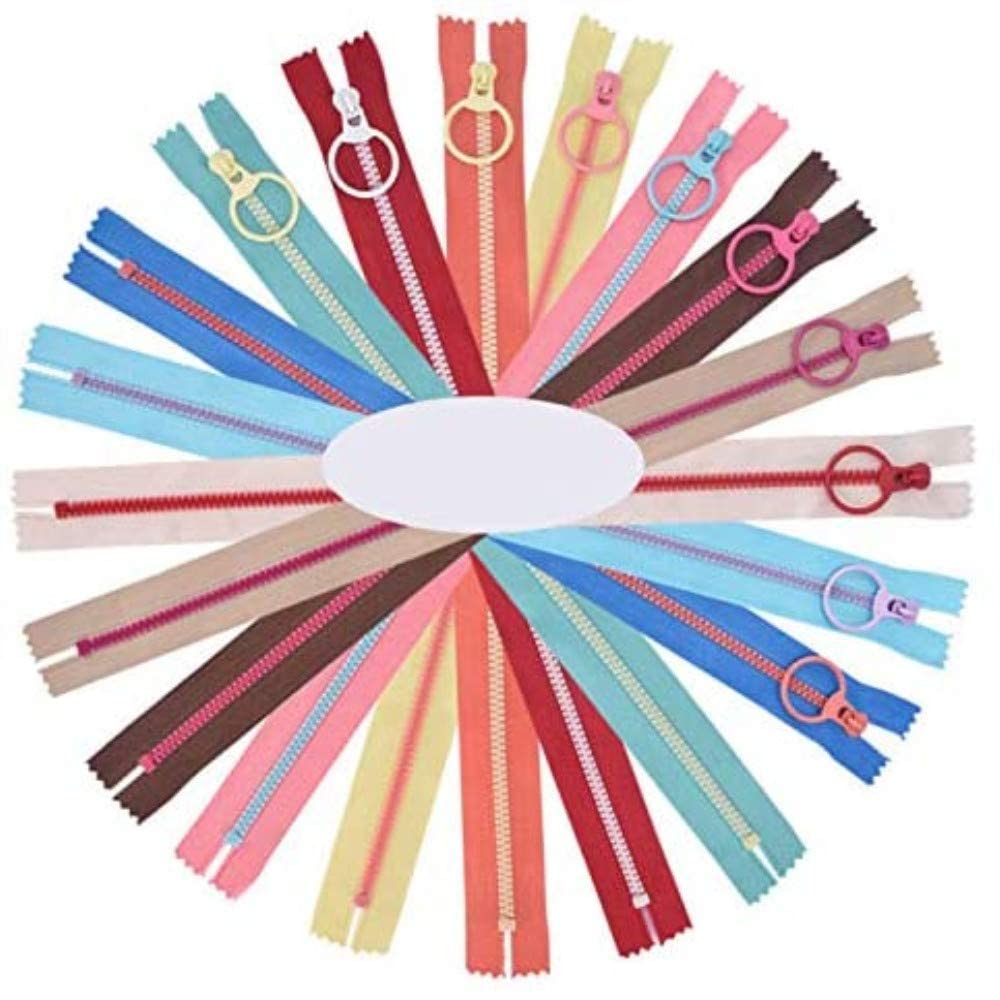 YKKJ 20pcs 25cm Resin Zippers, Multicolor Coil Zips with Metal Ring, for Sewing, Crafts, Bag Clothing