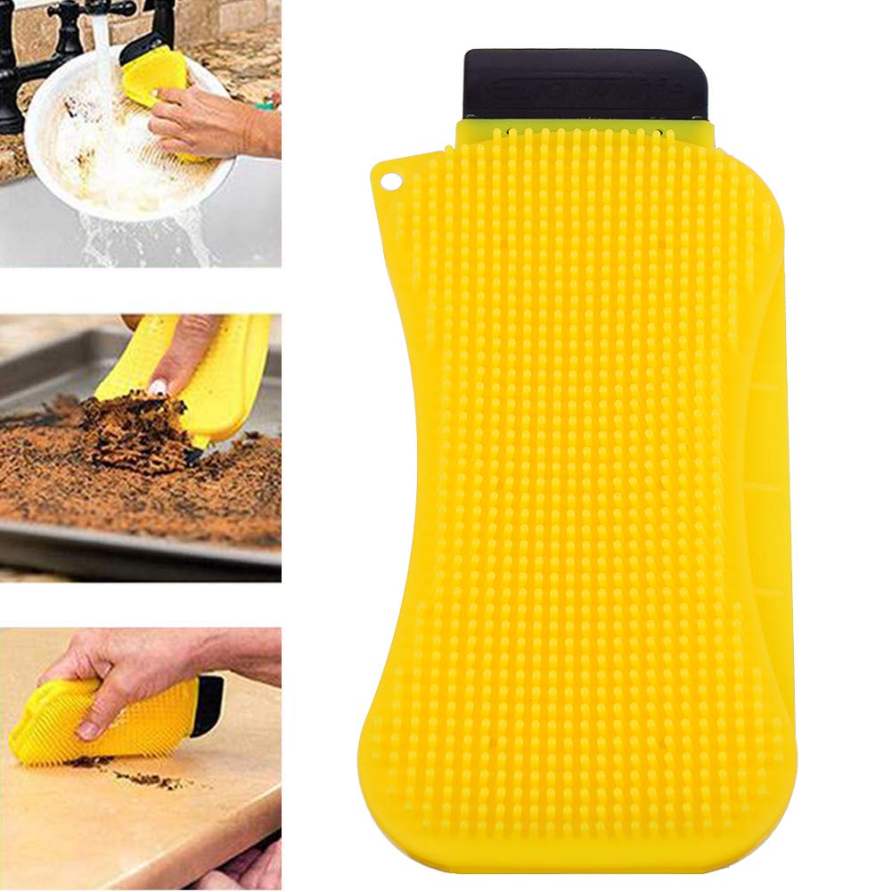 ZHANGTING 3-in-1 Silicone Dish Sponge, Pan Safe Silicon Scrubber Reusable Sponge Dishwashing Brush, Kitchen & Bathroom Cleaning Tool for Washing Dish Bowl Pan Pot Fruit Vegetable