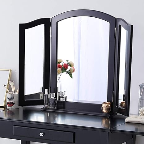 Tabletop Mirrors Home Kitchen Trifold Mirror With Detachable Wood Base Large Vanity Mirror In Bathroom Bedroom 3 Way Mirror For Vanity Table Set Tabletop Or Wall Mounted 32 67 X 23 62