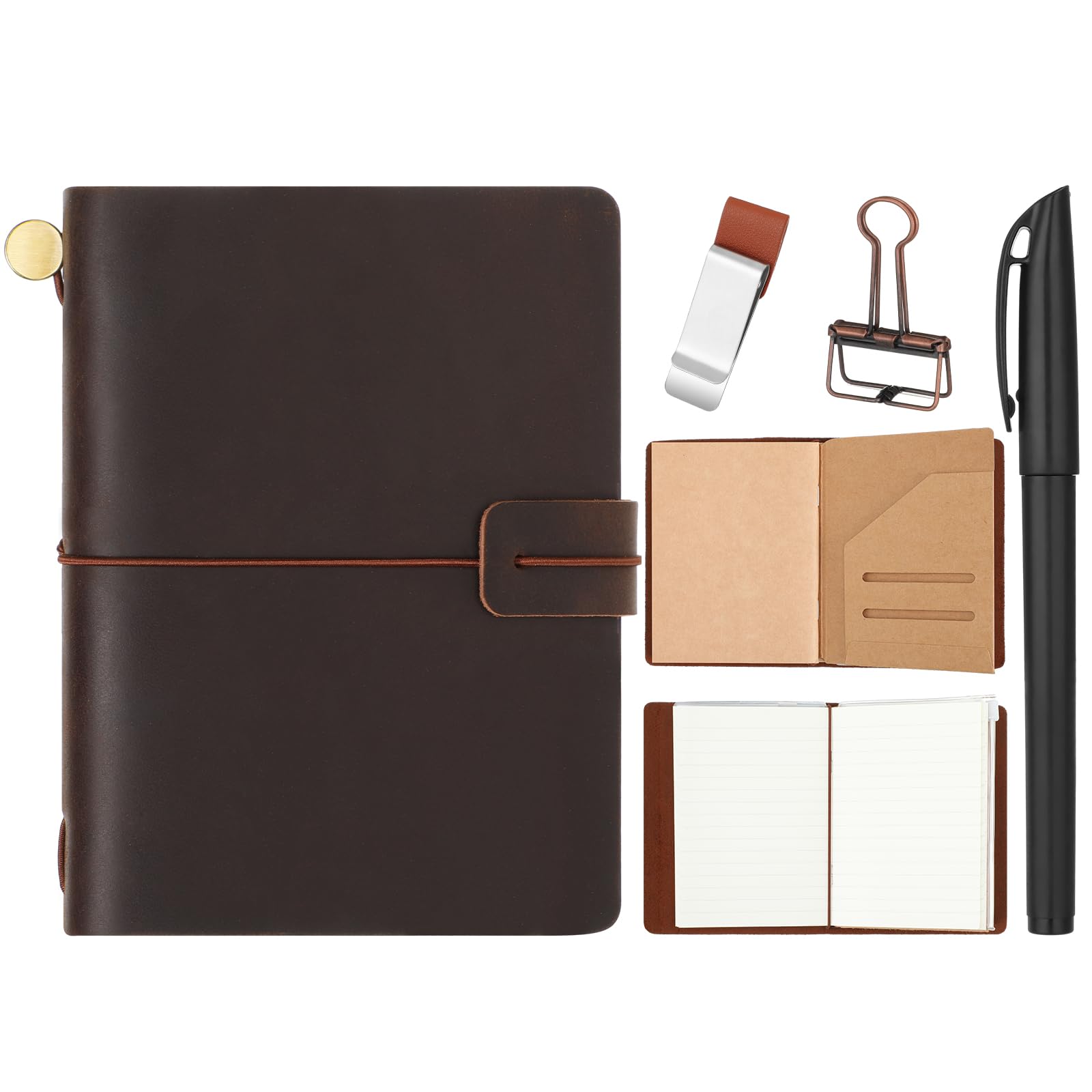 Photo 1 of Thenshop Travelers Refillable Leather Journal Notebook Travel Diary Handmade Passport Travelers Journal for Men and Women with 3 Notebook Inserts, Pen Holder, Binder Clip(Brown,5.3x 4.1 Inch)