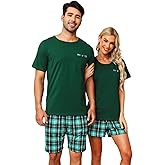 SPKPKEY Matching Pajamas for Couples Cotton Lounge Set Short Sleeve Tops and Shorts Soft Sleepwear S-XXL