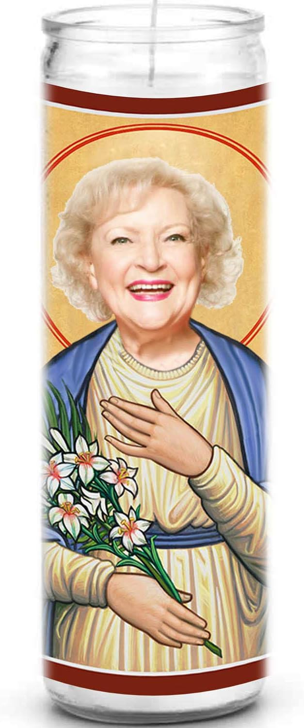 Betty White Celebrity Prayer Candle - Funny Saint Candle - 8 inch Glass Prayer Votive - 100% Handmade in USA - Novelty Celebrity Gift