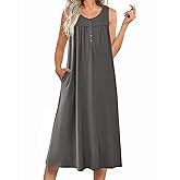 Ekouaer Nightgowns for Women Long Sleeveless Night Gowns Soft Sleepdress Victorian Nightdress with Pockets