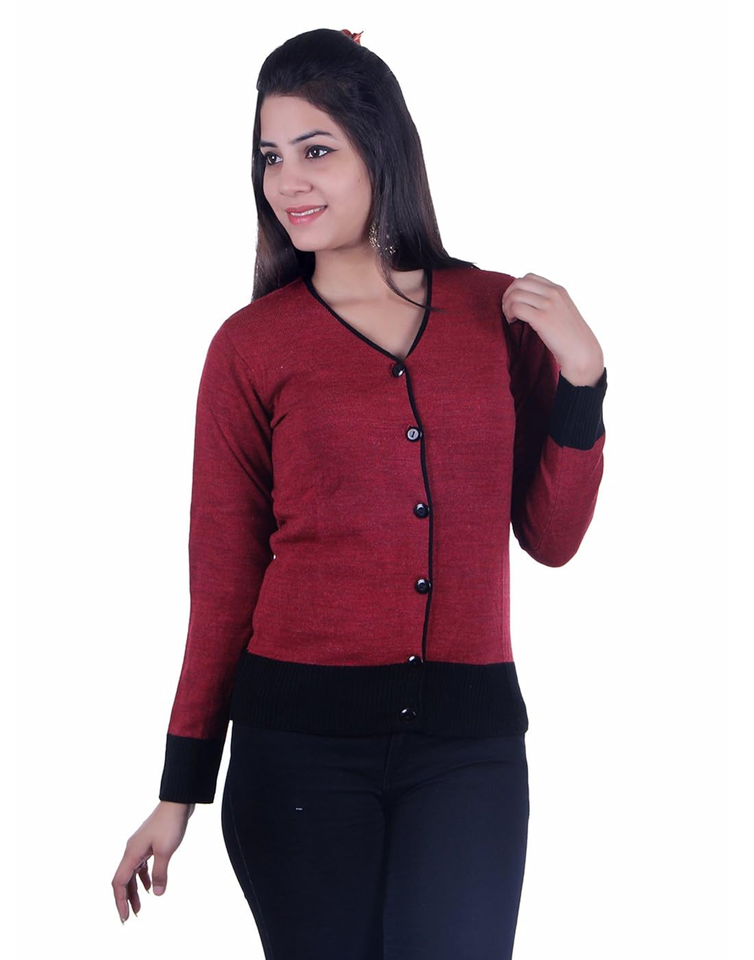 ogarti women's woolen cardigan (9004maroon, red, free size)