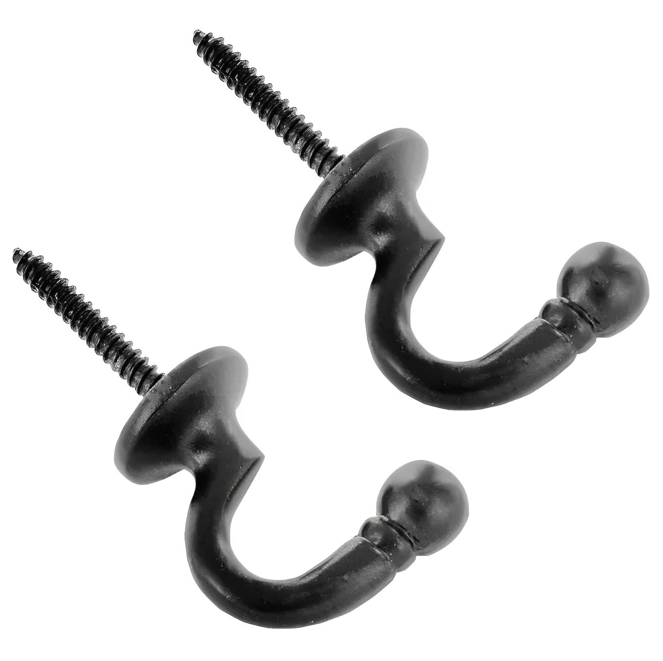 TERF® Vintage Style Antique Black Curtain Drapery Hold Back Tie Back Ball End Hooks 40mm Shower Window Wall Mounted Curtain Tie Back Screw for Keys Clothes Coat Hanger - Pack of 2