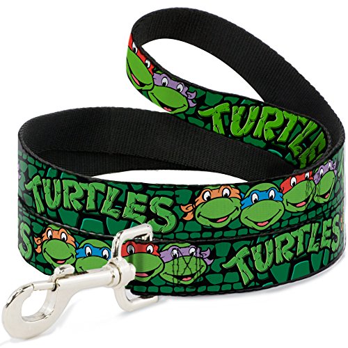 Buckle-Down "Classic Tmnt Group Faces/Turtles Turtle Shell Black/Green" Dog Leash, 6'
