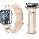Silicone Strap for Apple Watch Band 38mm 40mm 41mm 42mm, Stylish Bracelet with Cute Gold Honey Bee Charms for iWatch Series 11 10 9 8 7 6 5 4 3 SE, Designer Sport Wristbands for Apple Watch Bands Women