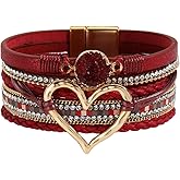 P Ammy Fashion® Women's Multi-layer Love Heart Leather Wrap Bracelets Stackable Boho Bangles Bohemian Cuff with Magnetic Clasp Jewelry Gift
