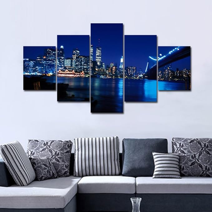 Hianiquaime® 5 Partes Marco Vista Nocturna de la Ciudad impresión