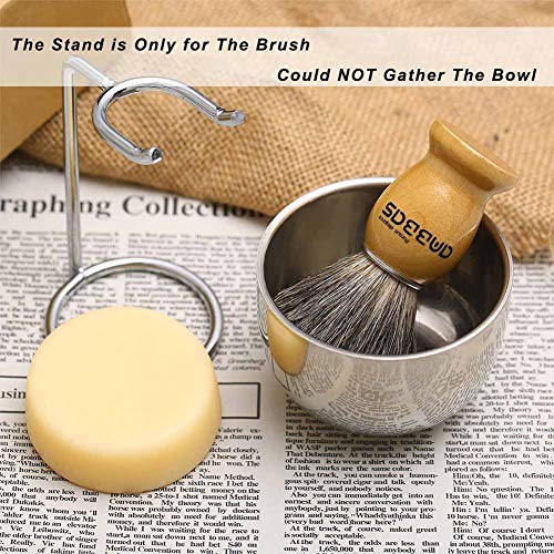 Shaving Brush Set, 4in1 Anbbas Fine Badger Shave Brush Wood Handle,Stainless Steel Shaving Stand and Soap Cup Dia 3.2inches with Shaving Soap Bar Natural Organic 3.5oz for Men