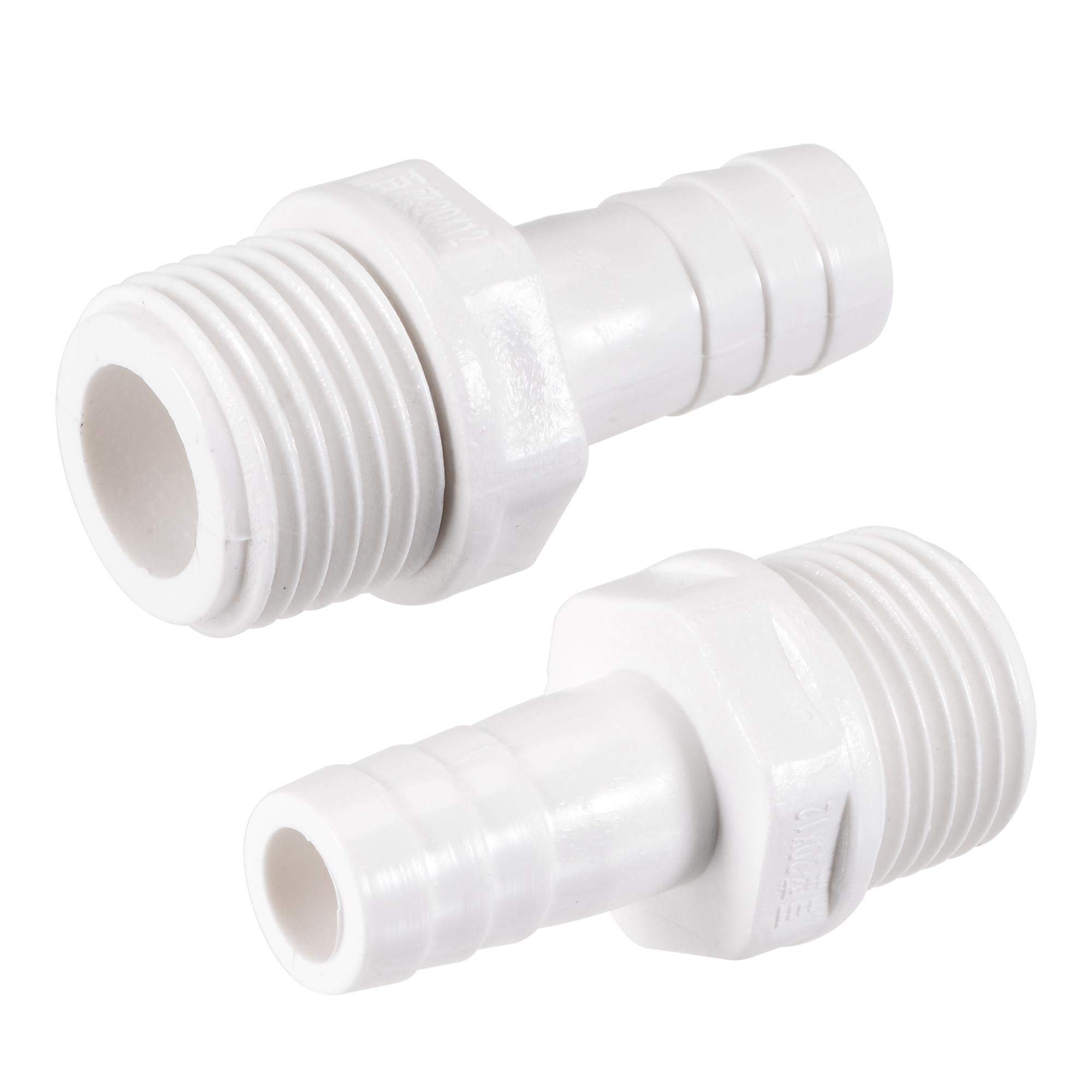 sourcing map PVC Tube Fitting Adapter 12mm Barbed x G1/2 Male White for Aquariums, Water Tanks, Tubs, Pools 2Pcs
