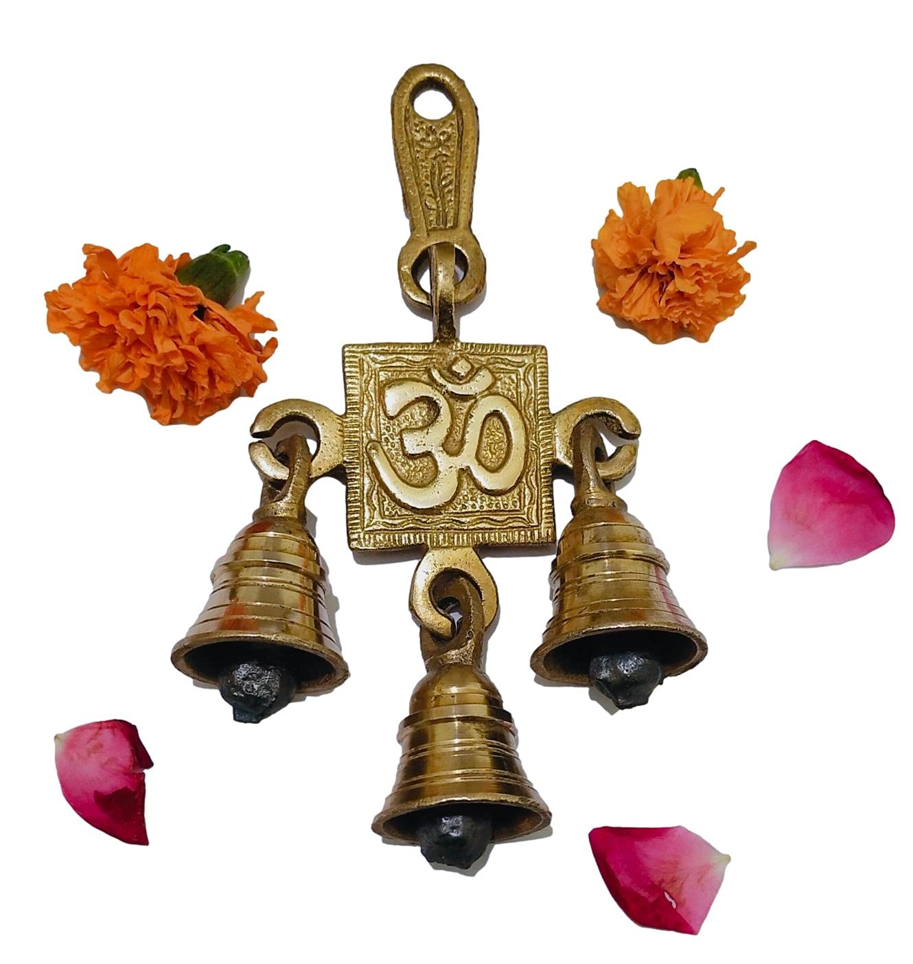 athizay Brass Hanging Subh labh Door Decor OM Hanging Shubh Labh Wall Sculpture hangings with Bells (Art Deco hangings AUM)