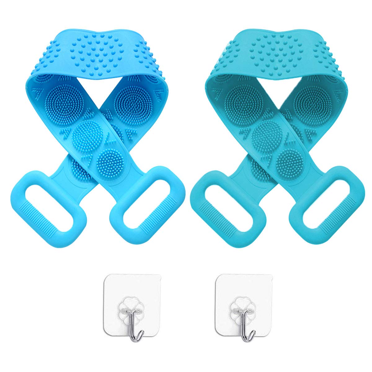 Adofect 2 Pack Silicone Body Brush Scrubber, Double Side Silicone Back Scrubber, Back Cleaning Shower Strap for Comfortable Massage Shower (Blue & Green) : Beauty