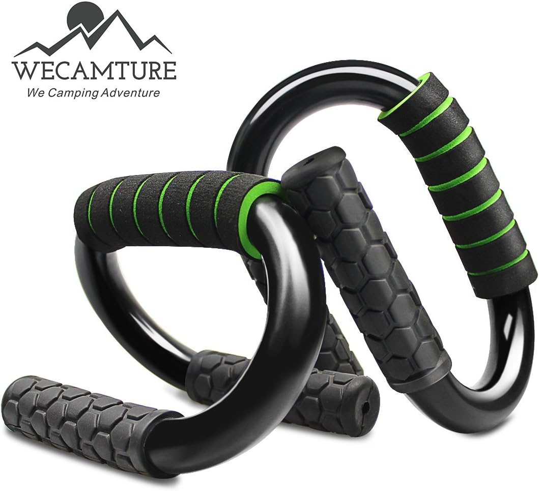 Wecamture Push up Bars Muscle Training Push Up Stands S-Shape Workout Handles with Foam Padded Grip for Men and Women Green