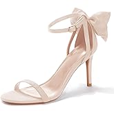 Coutgo Womens Ankle Strap High Heels Open Toe Stiletto Bow Tie Knot Heeled Sandals Fashion Wedding Dress Pump Shoes
