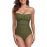 RELLECIGA Women's Tummy Control One Piece Swimsuit Bandeau Strapless Bathing Suits