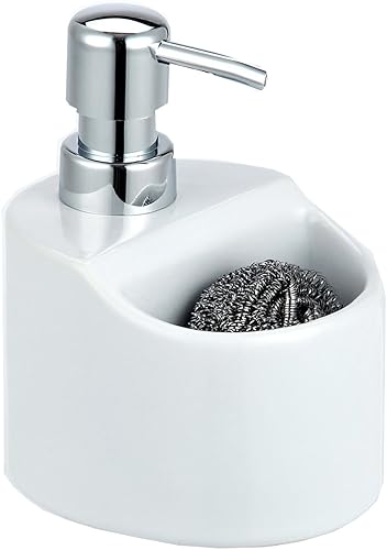 Pump Liquid Soap Dispenser with Sponge Holder (White) by Home Basics