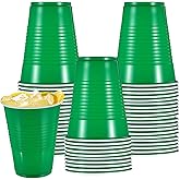 50 Pcs Green Plastic Cups Disposable, Green 18-Ounce Plastic Party Cups, Strong and Sturdy for Wedding Birthday Graduation Party Valentine Christmas Picnics Barbecues Supplies