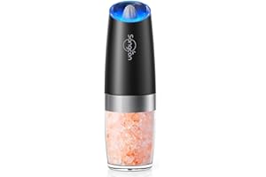 Sangcon Gravity Electric Pepper and Salt Grinder Mill Automatic Shaker Grinder with LED Light, Battery Powered Adjustable Coarseness One Hand Operation, Upgraded Larger Capacity, 1pc