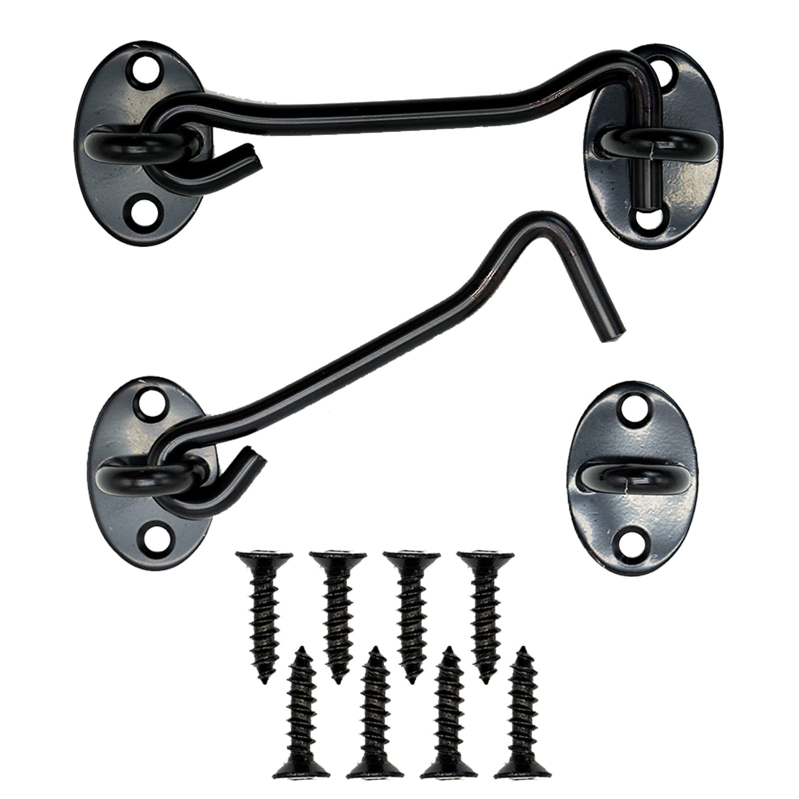 Hook and Eye Latch Black 4 Inch Cabin Hooks and Eye 2Pcs Metal Door Hook Latch Heavy Duty Cabinet Latches for Door Gate Window Closet Shed