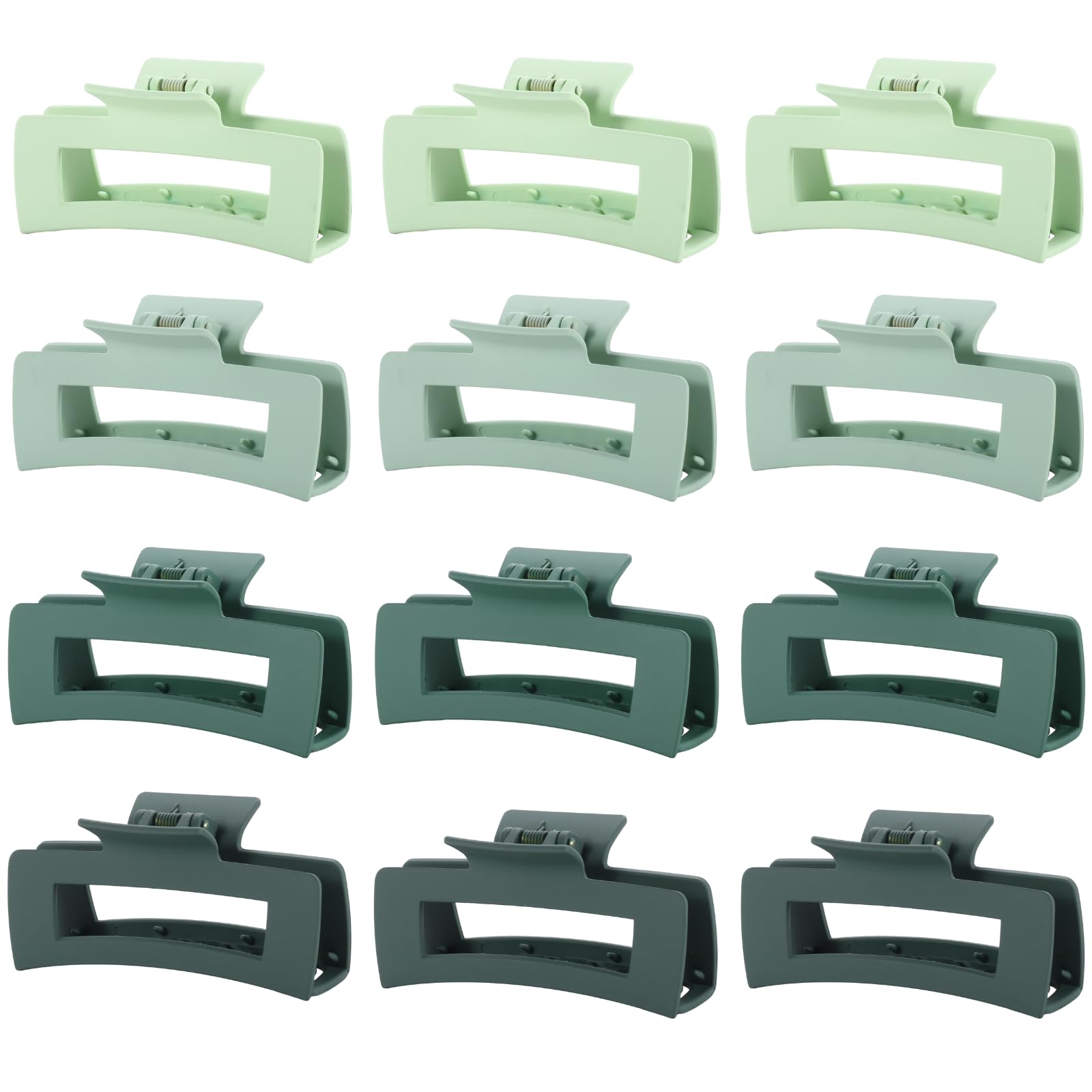 Photo 1 of 12 Pcs Green Large Square Hair Claw Clips for Women, 4.3-Inch Matte Rectangle Claw, Strong Hold Non-slip Hair Clips for Thick & Thin Hair
