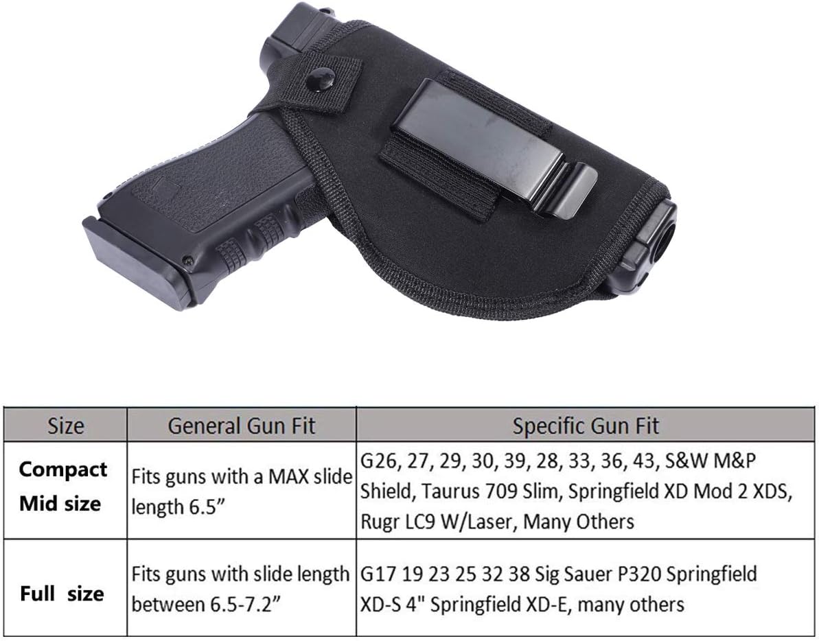 Anjilu 2 PC Universal Concealed Carry Holster, Inside or Outside The Waistband for Right and Left Hand Draw, Holster for Subcompact to Large Handguns, Black : Sports & Outdoors