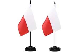 BCLIN Poland Desk Flag Set, 2 Pack Polish Table Office Flags, Small Mini Desktop Flag With 12" Solid Black Pole, Black Base, Miniature Desktop Flag