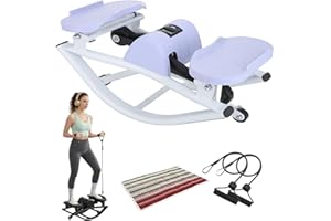 Rock Stepper for Exercise at Home, Lateral Rocking Stepper with Digital Counter & Resistance Bands, 300 LBS Weight Capacity &