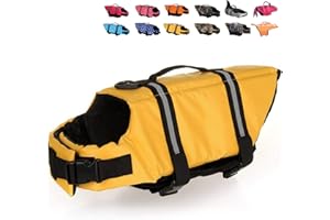 HAOCOO Dog Life Jacket Vest Saver Safety Swimsuit Preserver with Reflective Stripes/Adjustable Belt Dogs Yellow,XXS